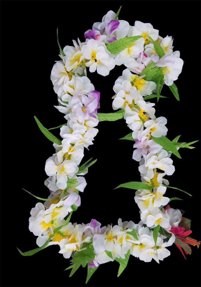 White Plumeria Jasmine Flower Lei with Orchid