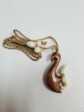 Hand Carved Natural Koa Wood White Bone Fish Hook Necklace
