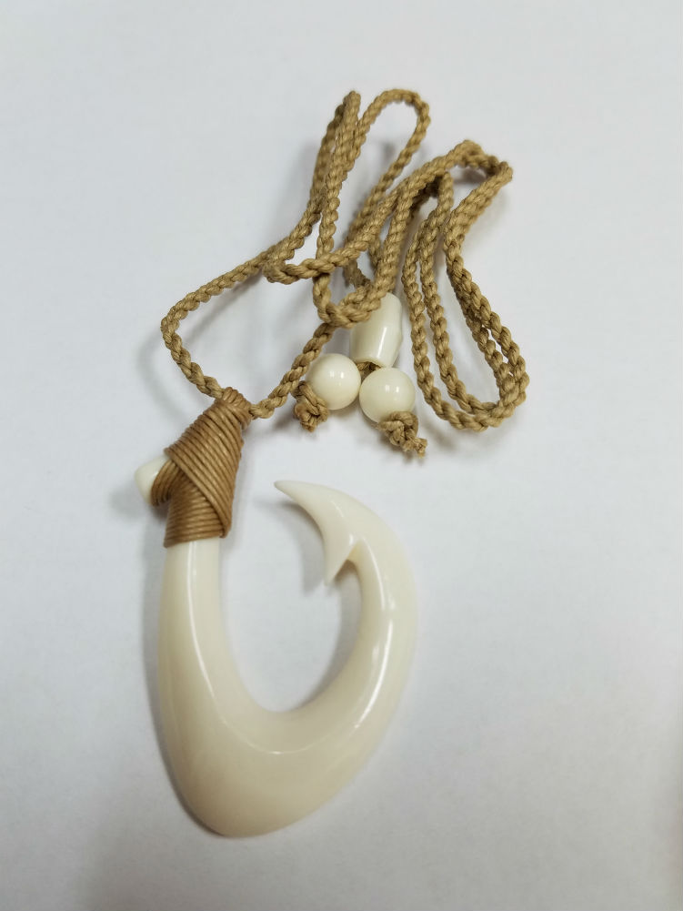 Hand Carved Big White Buffalo Bone Fish Hook Necklace