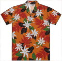 Luau Orange Tiare Flower Cotton Blended Aloha Shirt