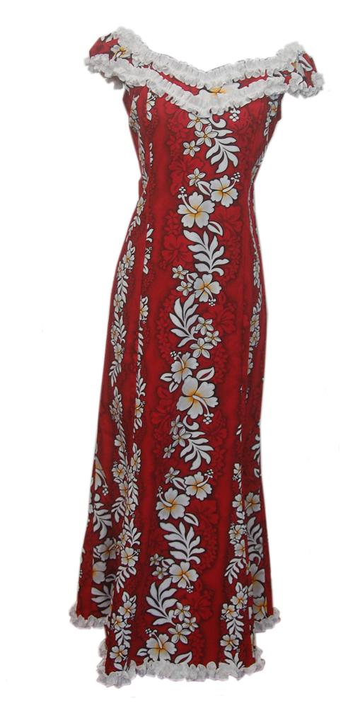 Wailea Beach Red Hibiscus Flower Ladies Hawaiian Dress