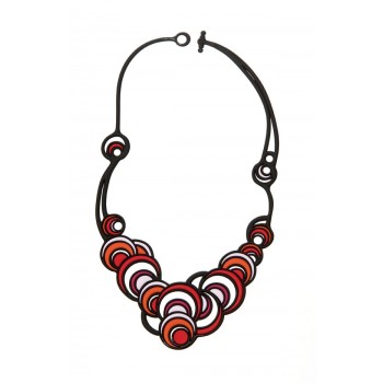 Batucada Ladies Red Orange Dancing Circles Necklace