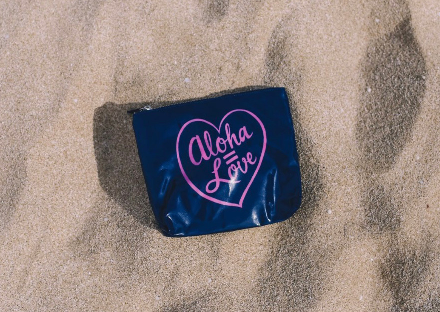 Hawaiian Pink Aloha=Love Navy Summer Zipper Pouch Bag