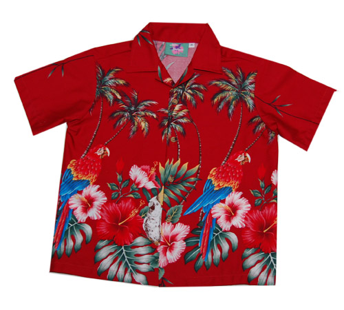 Hawaiian Red Parrot Boy Shirt