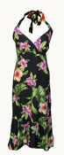 Seasonal Hawaiian Black Colorful Flower Halter Dress