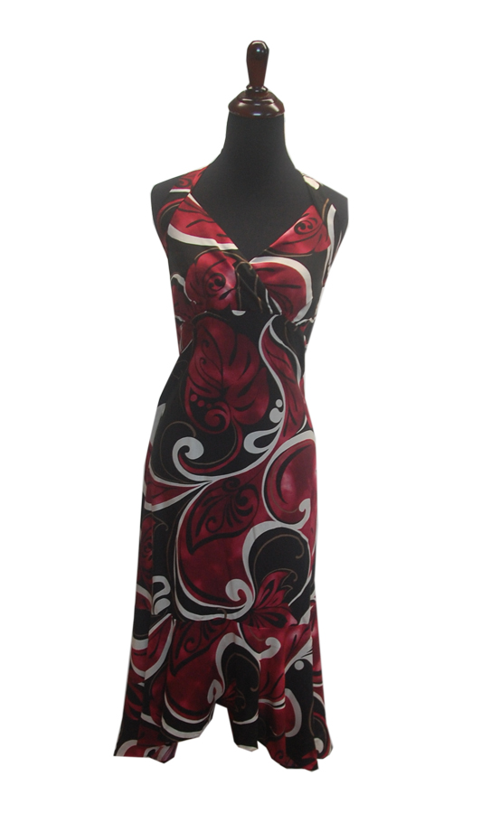 Seasonal Red Fusion Rayon Hawaiian Halter Dress