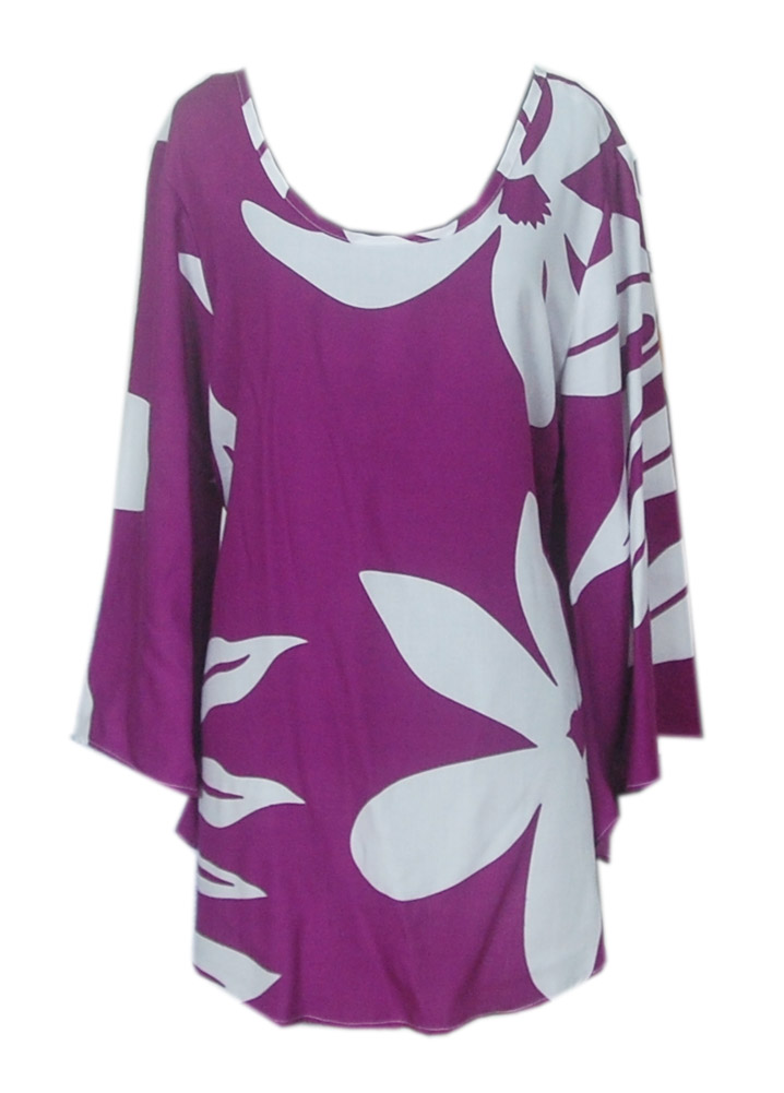 Ladies Boysenberry Tiare Monstera Leaf Hawaiian Joey Tunic Top