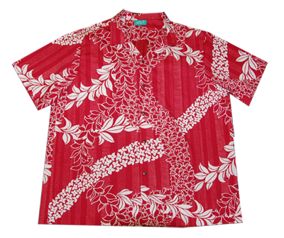 Cotton Flower Lei Red Hawaiian Men Shirt