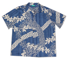 Cotton Flower Lei Blue Hawaiian Men Shirt