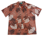 Cotton Tattoo Turtle Leaf Brown Hawaiian Men Shirt
