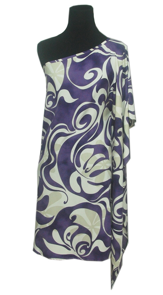 Hawaiian Leilani Purple Cream One Shoulder Short Dress