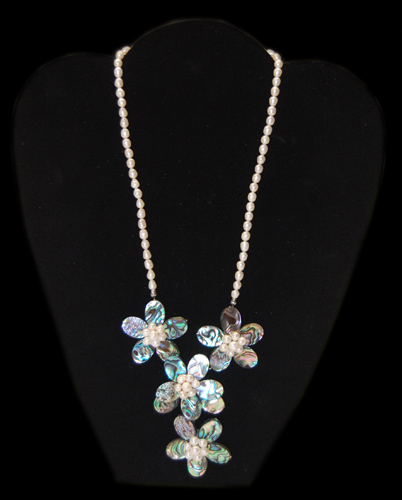 Freshwater Pearl Necklace with Plumeria Waterfall Pendant