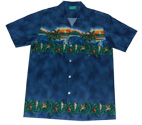 Hawaiian Navy Sunset Parrot Cotton Shirt