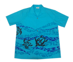 Cotton Blended Blue Swimming Turtle Aloha Shirt