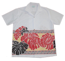 Cotton Blended White Autumn Garden Leaf Aloha Shirt