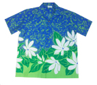 Cotton Blended Tiare Garden Blue Aloha Shirt