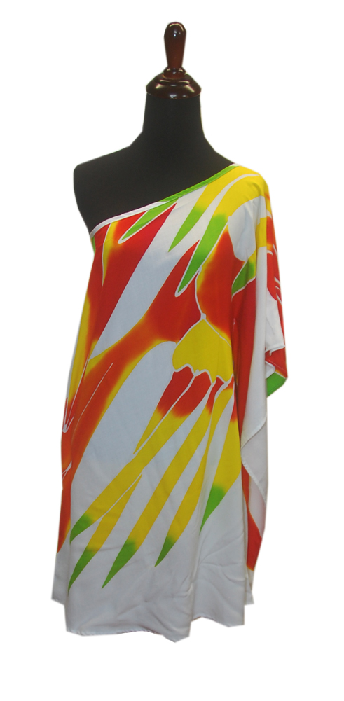 Hawaiian White Bird of Paradise One Shoulder Plus Short Dress