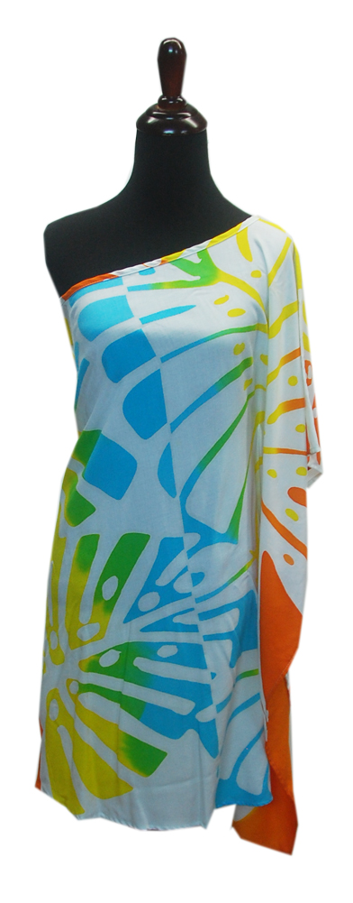 Hawaiian Colorful Monstera Leaf One Shoulder Plus Short Dress