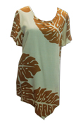 Kala Hawaiian Beige Leaf Short Sleeve Top