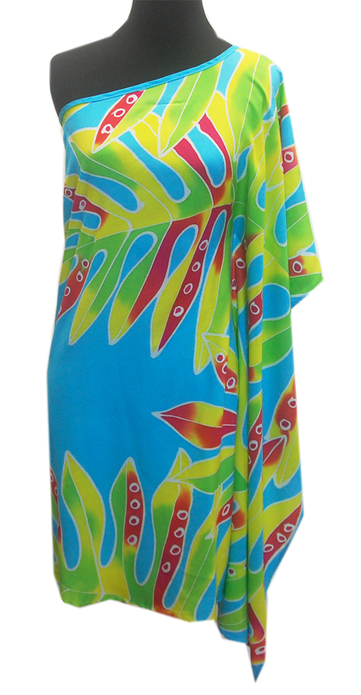 Hawaiian Colorful Blue Fern Leaf One Shoulder Plus Short Dress