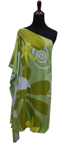 Hawaiian Green Tiare Flower One Shoulder Short Dress