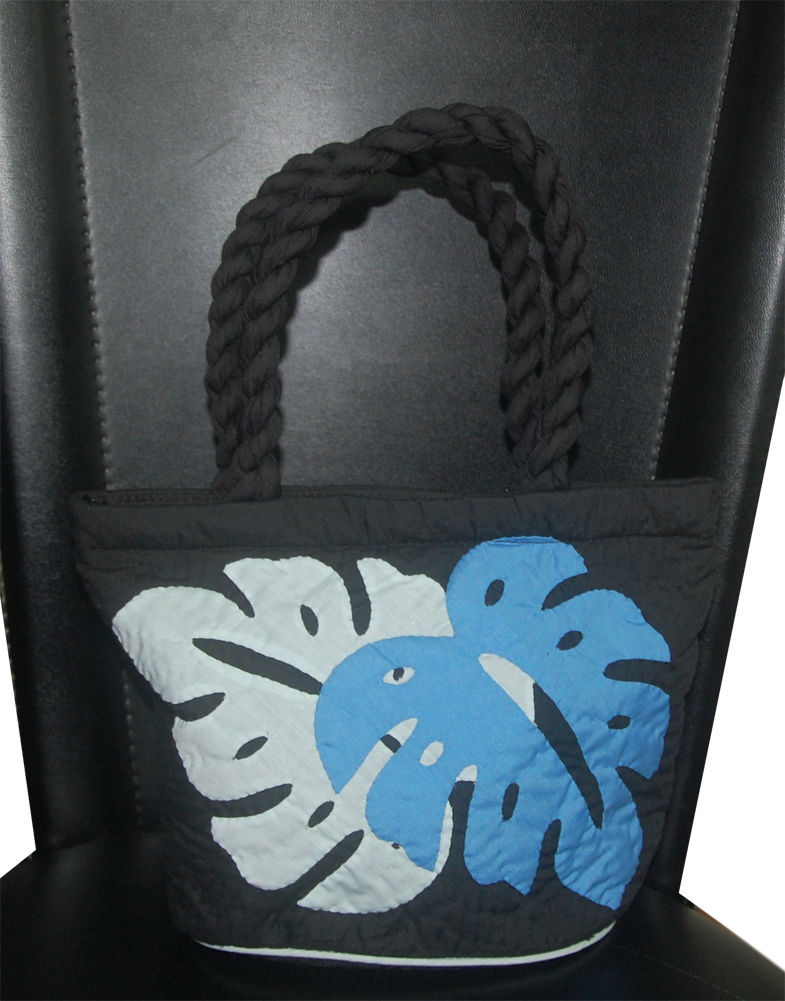 Hawaiian Tropical Black Leaf Quilt Hangbag