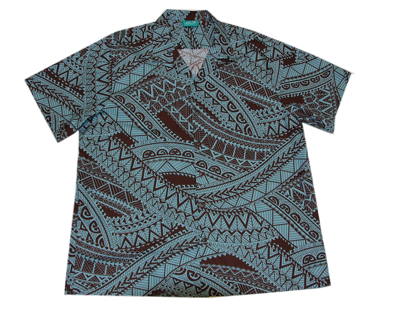 Cotton Tattoo Blue Hawaiian Men Shirt