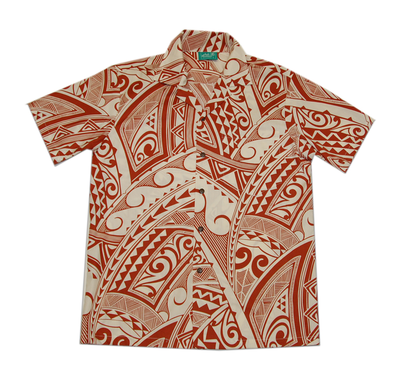 Cotton Sea Wave Tattoo Brown Hawaiian Men Shirt