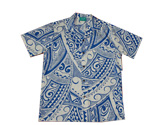 Cotton Sea Wave Tattoo Blue Hawaiian Men Shirt
