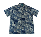 Cotton Honu Leaf Blue Hawaiian Men Shirt