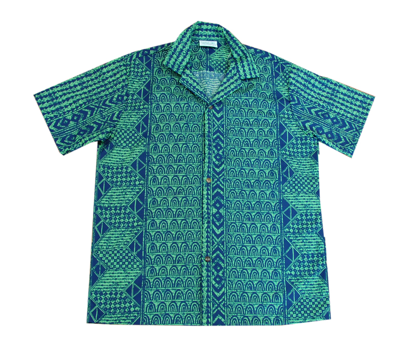 Cotton Blended Green Tribal Tattoo Aloha Shirt