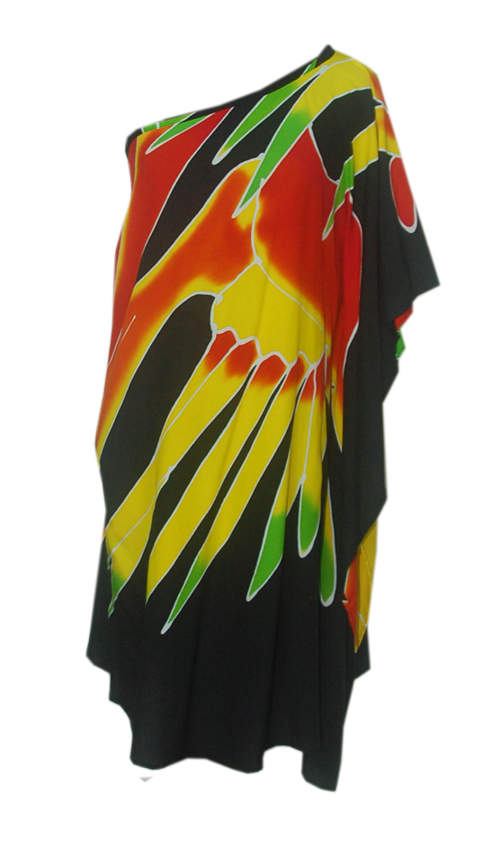 Hawaiian Black Bird of Paradise One Shoulder Short Dress
