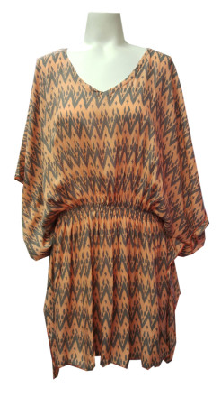 Orange Gray Zigzag Ladies Elastic Poncho Style Top