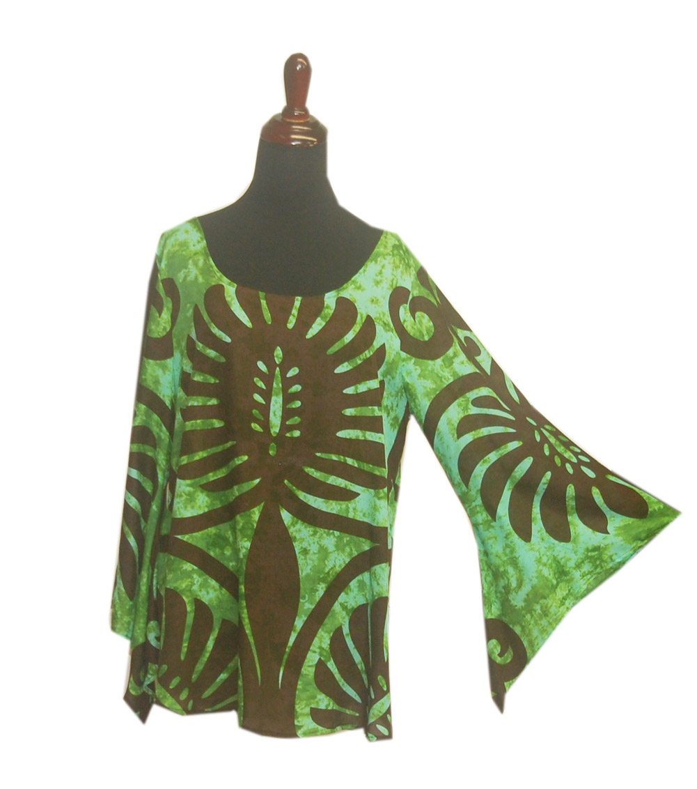 Ladies Green Quilt Hawaiian Joey Tunic Top