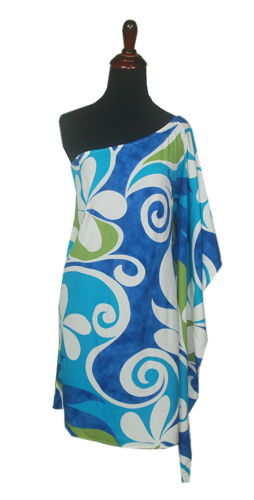 Hawaiian Kalani Blue One Shoulder Short Dress