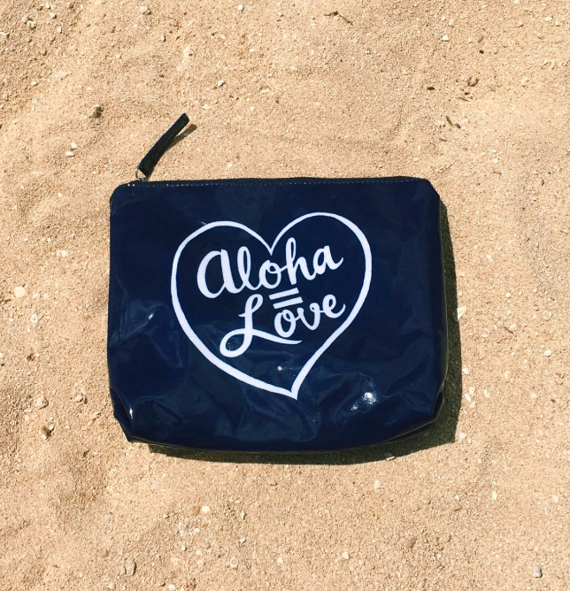 Hawaiian Aloha=Love Navy Summer Zipper Pouch Bag