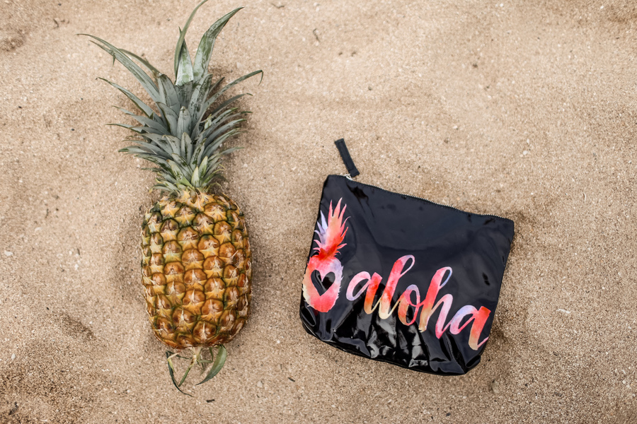 Hawaiian Love Pineapple Aloha Black Summer Zipper Pouch Bag