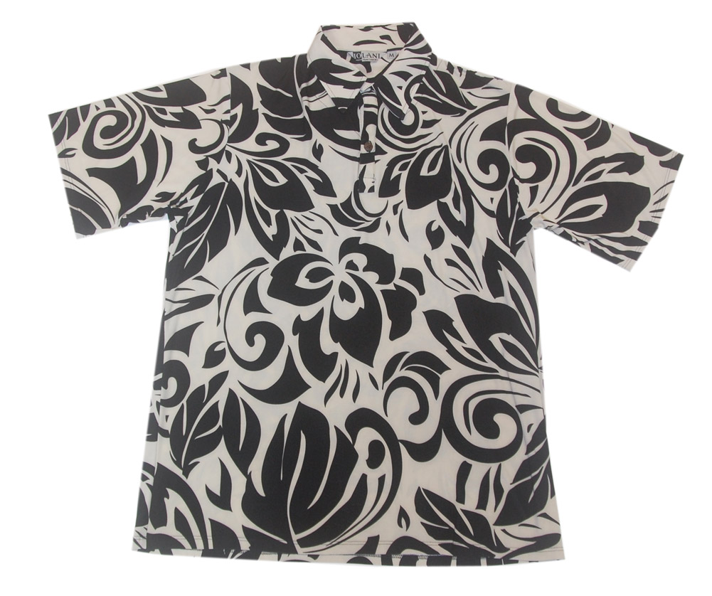 Hawaiian Polyester Blended Pono White Black Men Shirt