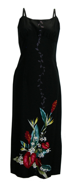 Kona Hawaiian Black Long Spaghetti Strap Dress