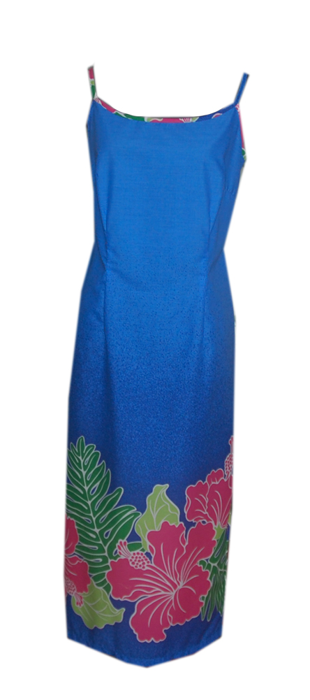 Hibiscus Flower Blue Spaghetti Dress