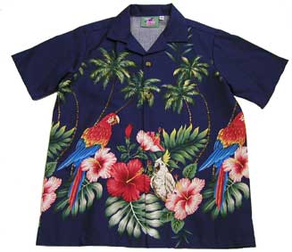 Hawaiian Navy Parrot Boy Shirt