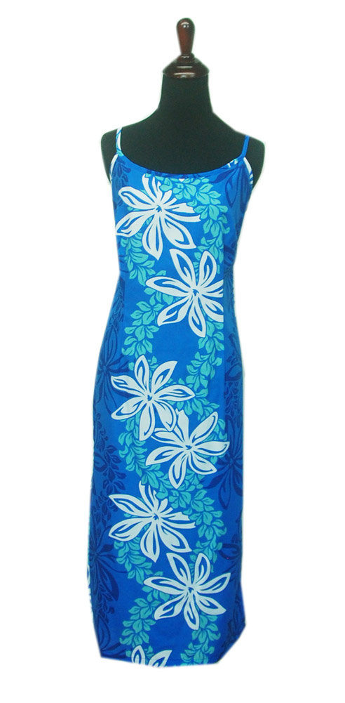 Flower Lei Day Blue Spaghetti Dress