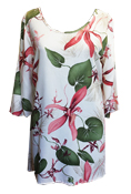 Hawaiian Peach Kahili Ginger Flower Tunic 3/4 Sleeve Top