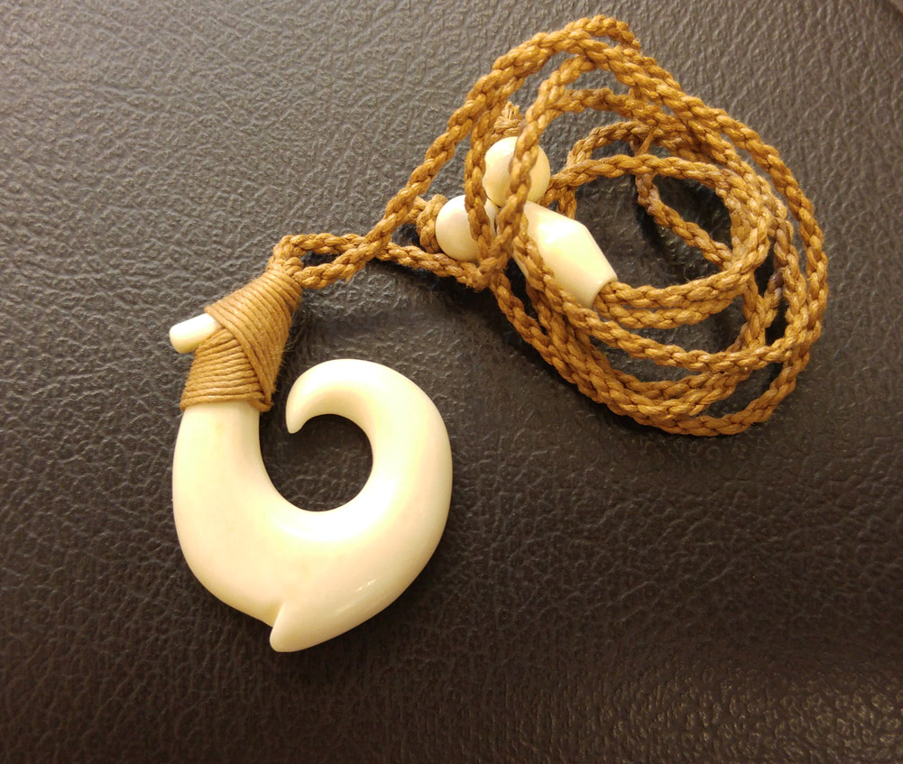 Hand Carved White Buffalo Bone Wavy Fish Hook Necklace