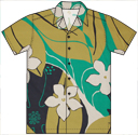 Cotton Blended Green Fusion Plumeria Aloha Shirt