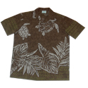 Cotton Blended Brown Island Turtle Aloha Shirt
