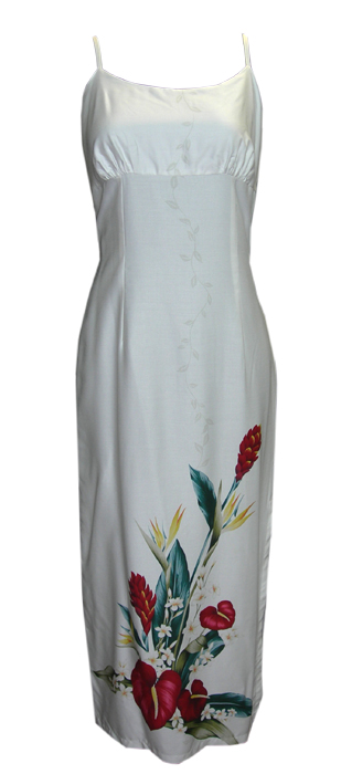 Kona Hawaiian White Long Spaghetti Strap Dress