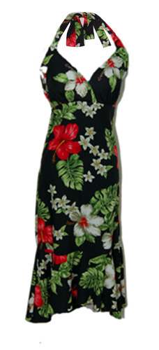 Haleakala Hawaiian Black Halter Dress