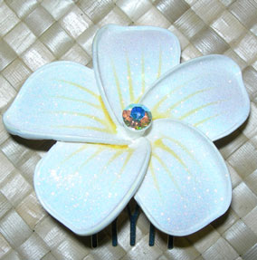 Glittery Plumeria comb w/Swarovski crystal