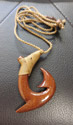 Hand Carved Natural Koa Wood Shark Fish Hook Necklace